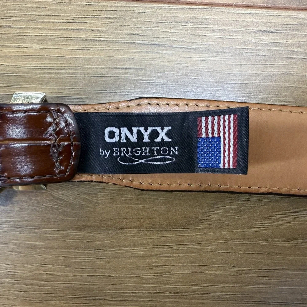 Brighton Croc Embossed Leather Belt Mens 40 USA Made Dress Western Office